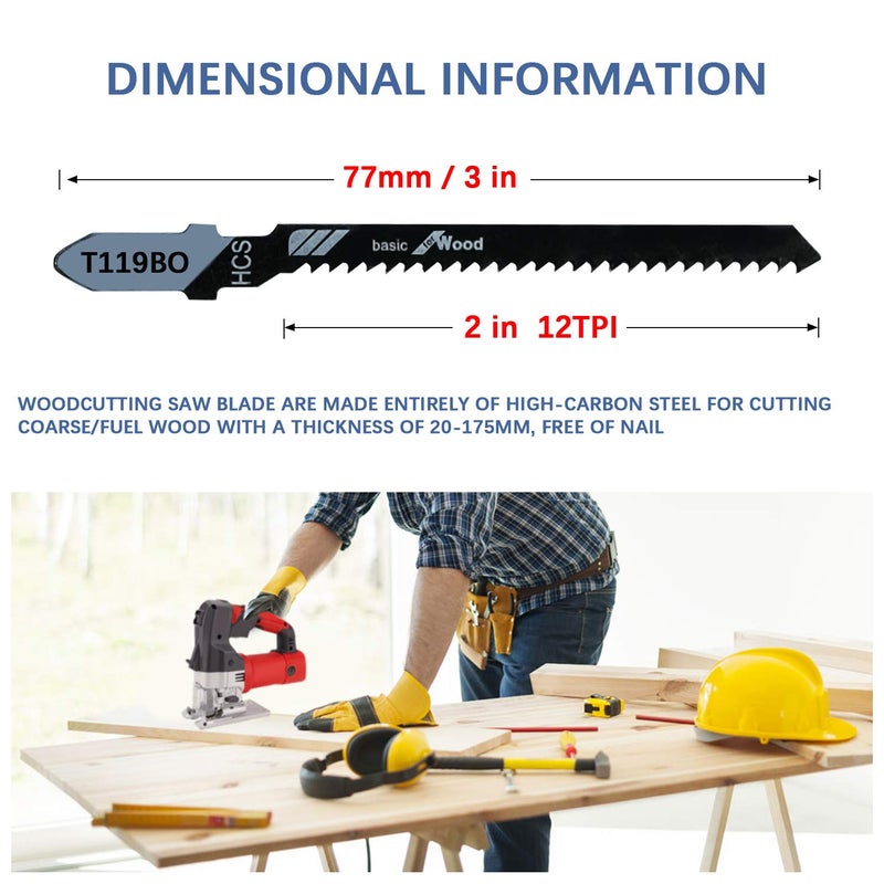 TAROSE 20-Piece T119BO 3 Inch 12 TPI Assorted T-Shank Scrolling Jig Saw Blades Set for Precision Cutting Wood - Image 3